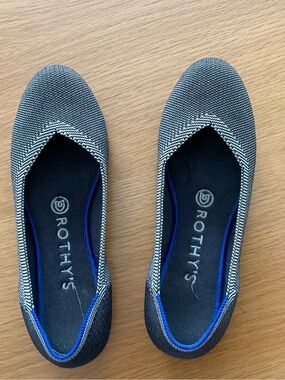Rothy's Birdseye Knit Pointed-Toe Flats with Blue Trim